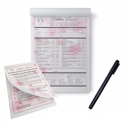 Kit Bloco Ficha De Anamnese + Cuidados Limpeza De Pele / Estética Facial / Esteticista