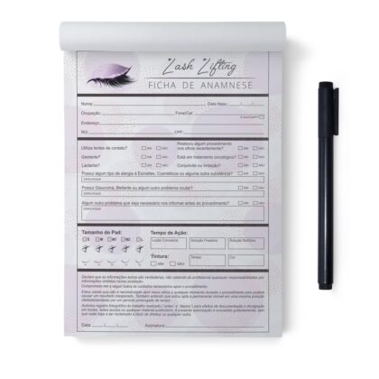 Bloco 100 Folhas Ficha Anamnese Lash Lifting / Lash Lift