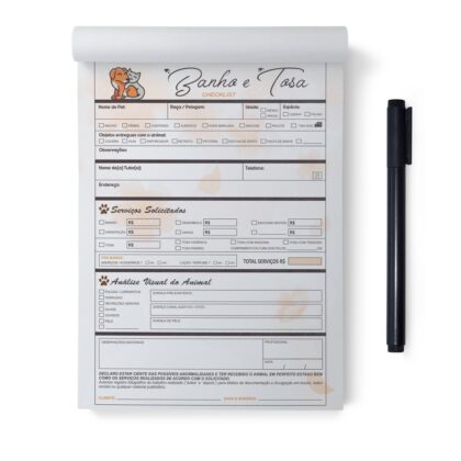Bloco 100 Folhas Ficha Anamnese Checklist Banho E Tosa / Petshop