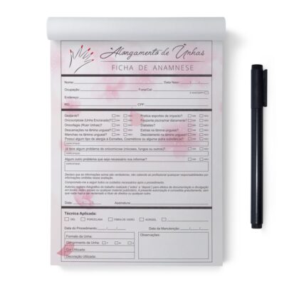 Bloco 100 Folhas Ficha De Anamnese Alongamento De Unhas / Manicure