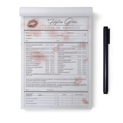 Bloco 100 Folhas Ficha De Anamnese Hydra Gloss / Hydragloss Lips