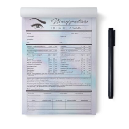 Bloco 100 Folhas Ficha Anamnese Micropigmentação / Micropigmentadora
