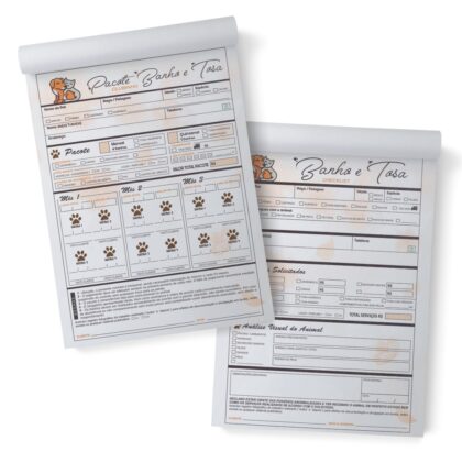 Kit c/ 2 Blocos 100 Folhas Checklist Anamnese / Ficha + Pacote Contrato Banho e Tosa / PetShop