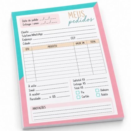 Bloco Autocopiativo para Pedidos Produtos Feminino Rosa Colorido