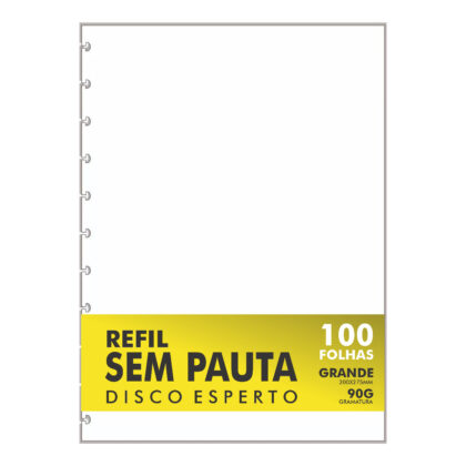 Refil Genérico em Branco, Sem Pauta Compatível Caderno de Disco Grande e Inteligente 11 Furos 90g