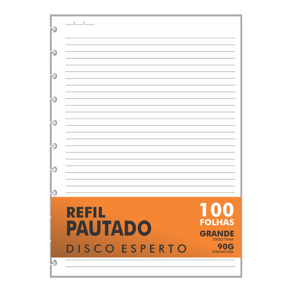 Refil Genérico Pautado Compatível Caderno Discos e Modelo Inteligente 100 Folhas Grande 11 Furos 90g - Imagem 4