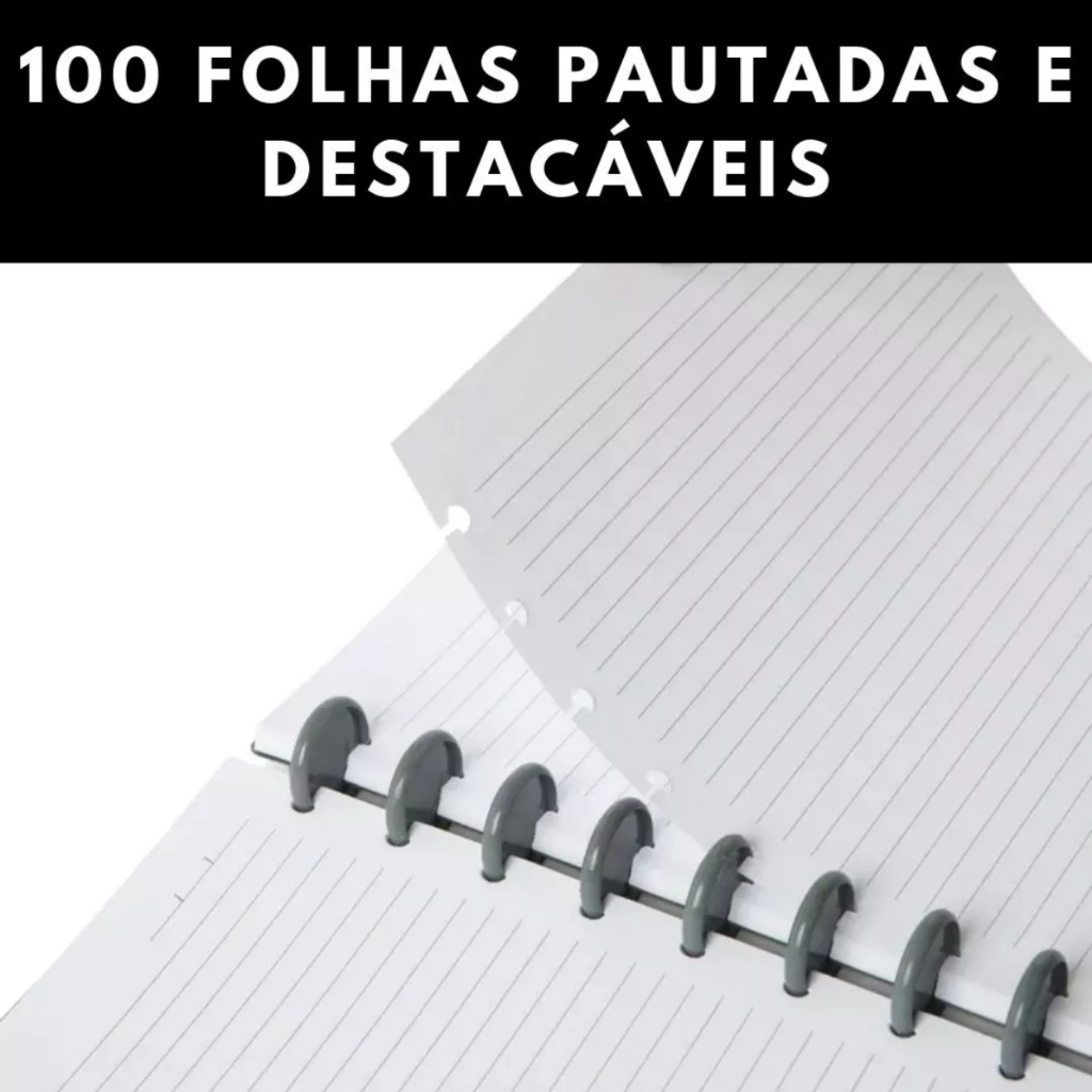 Refil Genérico Pautado Compatível Cadernos de Discos e Inteligente 400 Folhas Médio B5 10 Furos 90g - Imagem 4