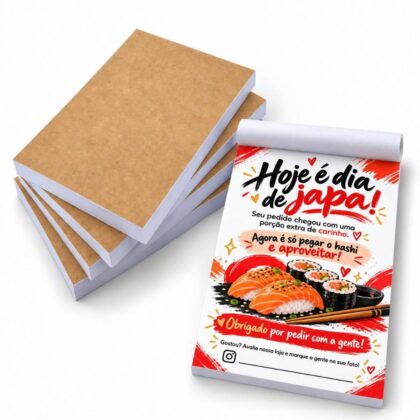 5 Blocos (500 Fls) Agradecimento / Gratidão Pedido Delivery Compra Japa Sushi Comida Japonesa