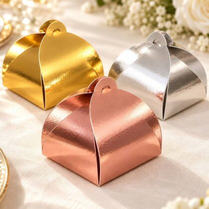Kit 25 - 50 Embalagens Caixa Metalizada p/ Bem Casado, Pão de mel, Trufa, Rose Gold, Dourado, Prateado, Cobre, Casamento