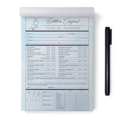 Bloco 100 Folhas Ficha De Anamnese Estética Corporal / Esteticista / Clinica Esteta