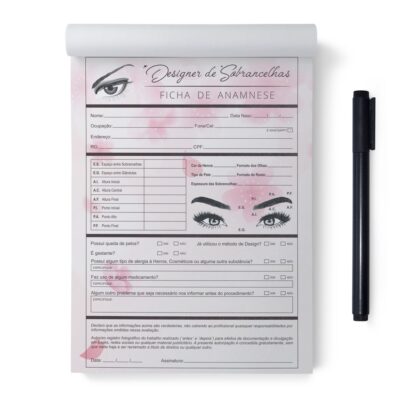 Bloco 100 Folhas Ficha De Anamnese Design/Designer De Sobrancelhas