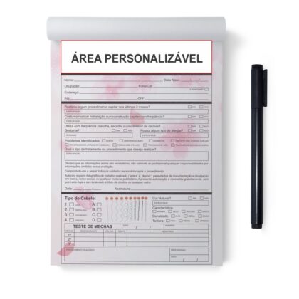 Bloco A5 15x20cm Ficha Anamnese c/ Cabeçalho Personalizado ou Sua arte