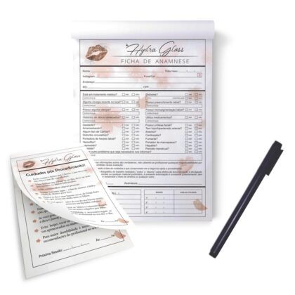 Kit Bloco Ficha De Anamnese + Cuidados Hydra Gloss / Hydragloss Lips