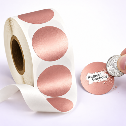 Adesivo para Raspar Raspadinha de Coração e Bolinha nas cores Rose Gold, Dourado e Prata