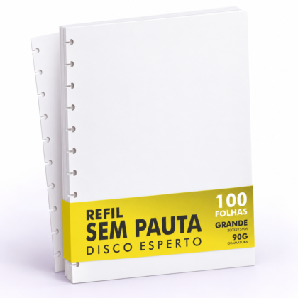 Refil Genérico em Branco, Sem Pauta Compatível Caderno de Disco Grande e Inteligente 11 Furos 90g