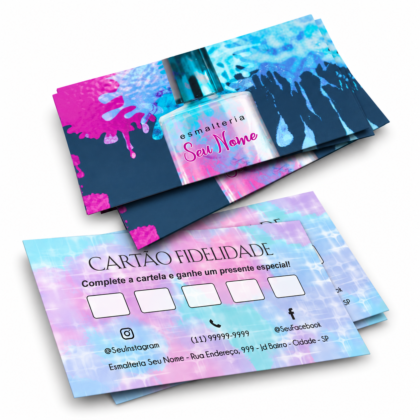 Cartão de Visita e Fidelidade para Esmalteria — Esmalte Colorido (500 ou 1000 unidades)