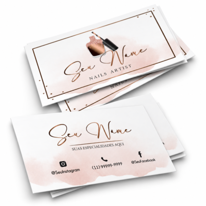 Cartão de Visita para Nails Artist — Aquarela Nude, Frente e Verso (500 ou 1000 unidades)